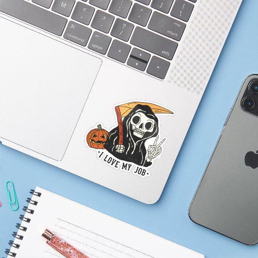Ik hou van mijn job reaper sticker (Laptop met iPhone)