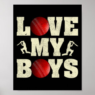 Ik hou van mijn jongens cricket grappige Vaderdag Poster