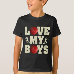 Ik hou van mijn jongens cricket grappige Vaderdag T-shirt