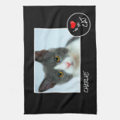 Ik hou van mijn kat, aangepaste foto - Pet Lovers Theedoek (Verticaal)