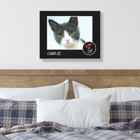 Ik hou van mijn kat, aangepaste foto - voetovers canvas afdruk (Insitu (Slaapkamer))