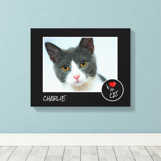 Ik hou van mijn kat, aangepaste foto - voetovers canvas afdruk (Insitu (Houten vloer))