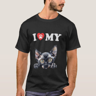 Ik hou van mijn kat Cornish Rex Kitten Grappige Ka T-shirt