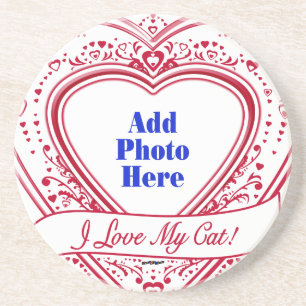 Ik hou van mijn kat! Foto Red Hearts Zandsteen Onderzetter