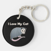 Ik hou van mijn kat grappige opossum sleutelhanger (Achterkant)