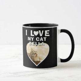 Ik hou van mijn Kat Hart Foto Kat Naam Zwart Mok