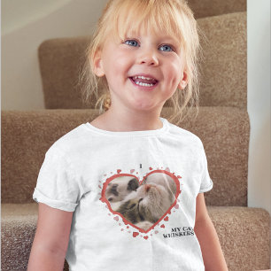 Ik hou van mijn kat-hart met foto's en naam wit kinder shirts
