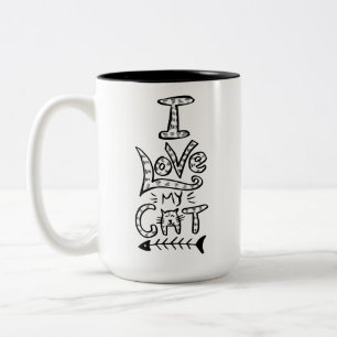 Ik hou van mijn kat Minimalistische typografie Moe Tweekleurige Koffiemok