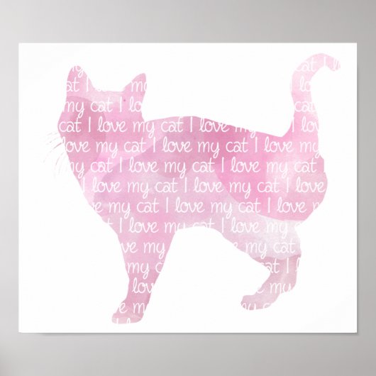 Ik hou van mijn kat - roze Waterverf Poster (Voorkant)