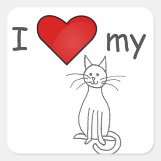 Ik hou van mijn kat-wit vierkante sticker