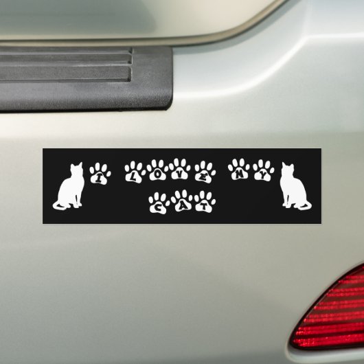 Ik hou van mijn kat—witte tekst bumpersticker (Op auto)