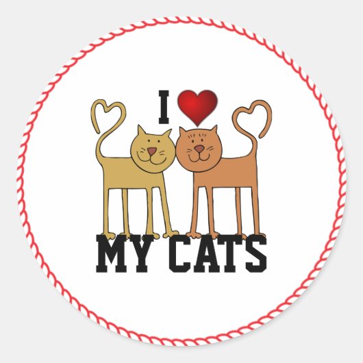 Ik hou van mijn katten, populair design, klassieke ronde sticker (Voorkant)