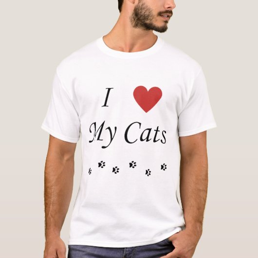 Ik hou van mijn katten, tekst en hart t-shirt (Voorkant)