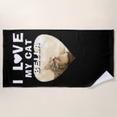 Ik hou van mijn kattenhartfoto, zwart strandlaken (Voorkant)