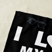 Ik hou van mijn kattenhartfoto, zwart strandlaken (In situ)