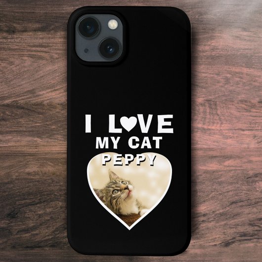 Ik hou van mijn kattenhartkat Naam Foto Zwart Case-Mate iPhone Case
