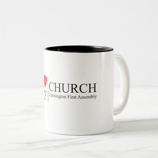 Ik hou van mijn kerk tweekleurige koffiemok (Voorkant rechts)