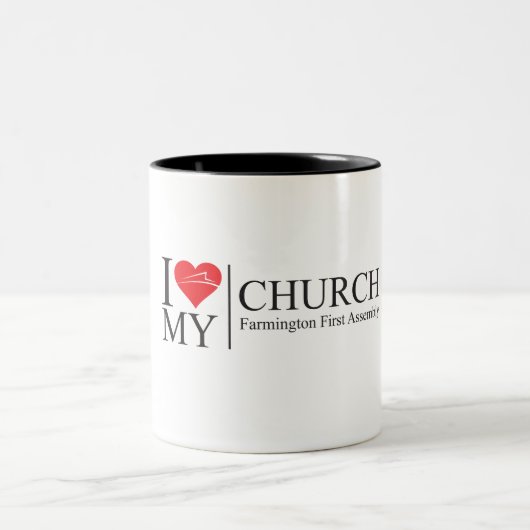 Ik hou van mijn kerk tweekleurige koffiemok (Center)