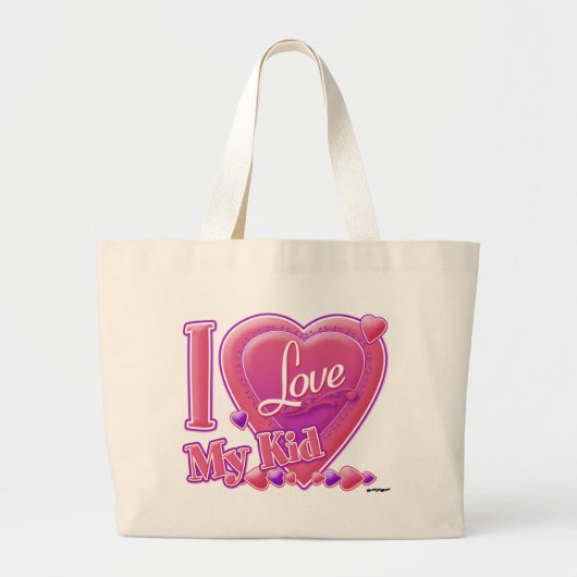 Ik hou van mijn Kind roze/paars - hart Grote Tote Bag (Voorkant)