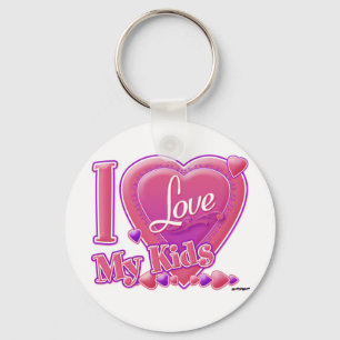 Ik hou van mijn Kinder roze/paars - hart Sleutelhanger