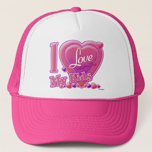 Ik hou van mijn Kinder roze/paars - hart Trucker Pet (Voorkant)