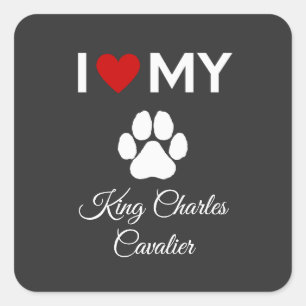 Ik hou van mijn King Charles Cavalier hond aangepa Vierkante Sticker