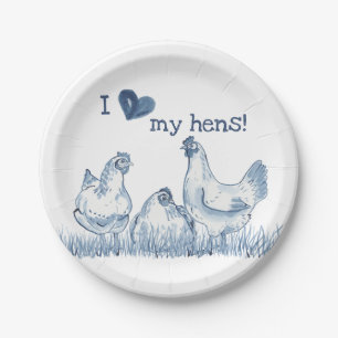 Ik hou van mijn kippen Blauwe Kippen Schilderen Ru Papieren Bordje