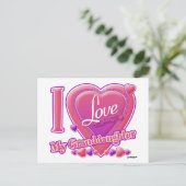 Ik hou van mijn kleindochter roze/paars - hart briefkaart (Staand voorkant)