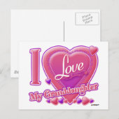Ik hou van mijn kleindochter roze/paars - hart briefkaart (Voorkant / Achterkant)