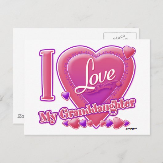 Ik hou van mijn kleindochter roze/paars - hart briefkaart (Voorkant / Achterkant)