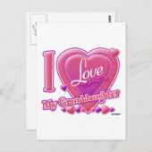 Ik hou van mijn kleindochter roze/paars - hart briefkaart (Voorkant / Achterkant)