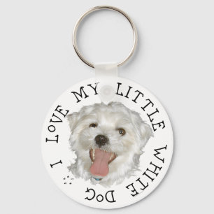 Ik hou van mijn kleine witte hond Maltese Sleutelhanger