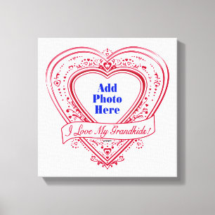 Ik hou van mijn kleinkinderen! Foto Red Hearts Canvas Afdruk