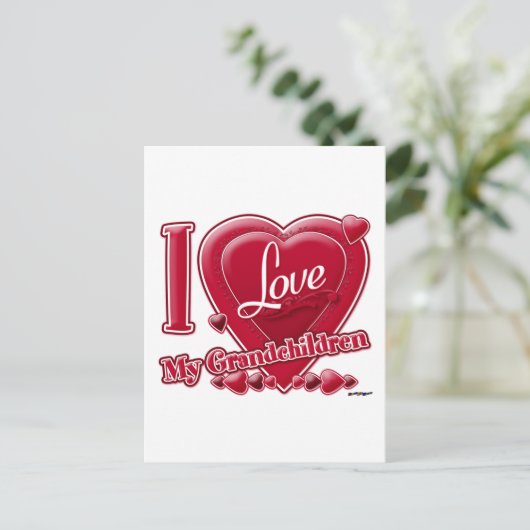 Ik hou van mijn kleinkinderen rode harten briefkaart (Staand voorkant)