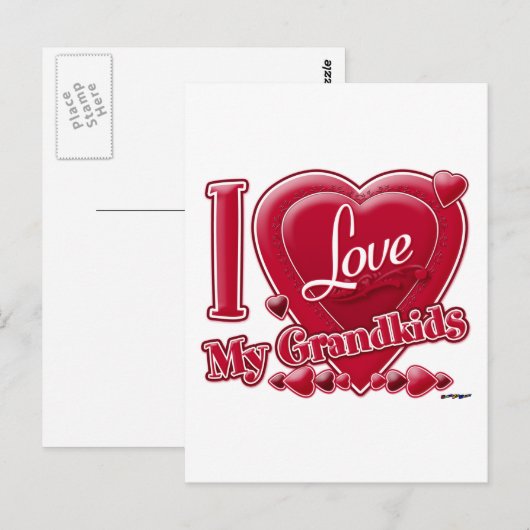 Ik hou van mijn kleinkinderen rood - hart briefkaart (Voorkant / Achterkant)