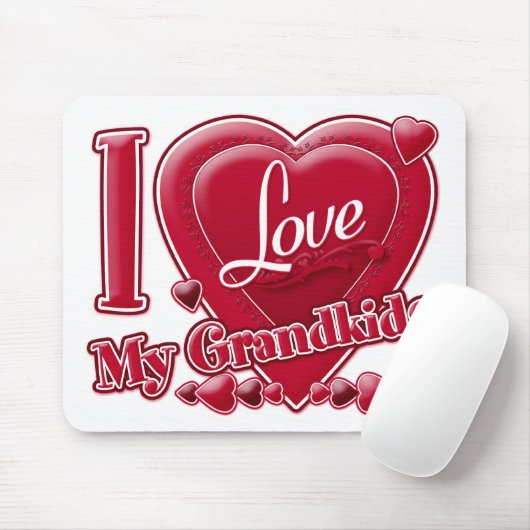 Ik hou van mijn kleinkinderen rood - hart muismat (Met muis)