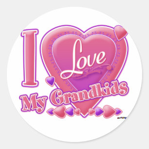 Ik hou van mijn kleinkinderen roze/paars - hart ronde sticker