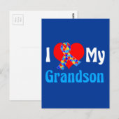 Ik hou van mijn kleinzoon Autism Grandparent Blue  Briefkaart (Voorkant / Achterkant)