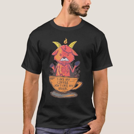 Ik hou van mijn koffie hoe ik mijn Magic Baphomet T-shirt (Voorkant)