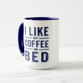 Ik hou van mijn koffie in Bed Blue Text Mok (Voorkant links)