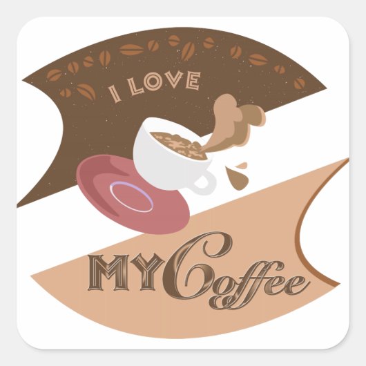 Ik hou van mijn koffieretro Java Vierkante Sticker (Voorkant)