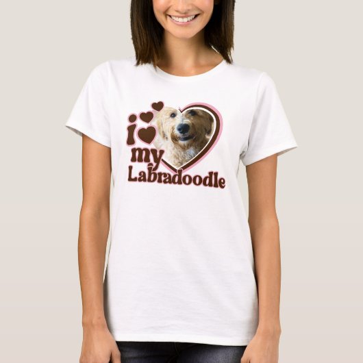 Ik hou van mijn labradoodle aangepaste roze hart f t-shirt (Voorkant)
