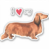 Ik hou van mijn langharige Dachshund Vinyl Sticker (Voorkant)