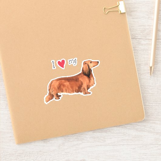 Ik hou van mijn langharige Dachshund Vinyl Sticker (Notitieboek)