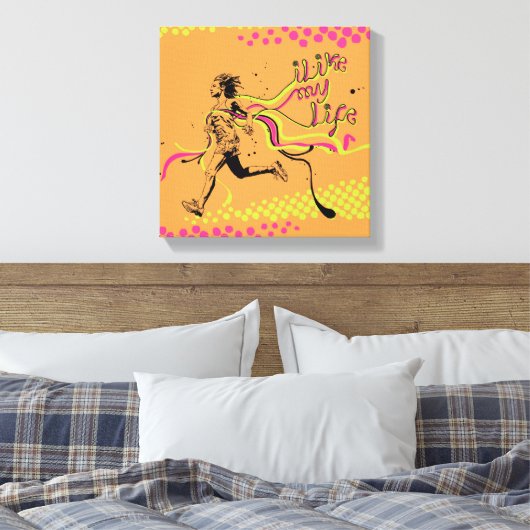 "Ik hou van mijn leven" hardloopdoek Canvas Afdruk (Insitu (Slaapkamer))