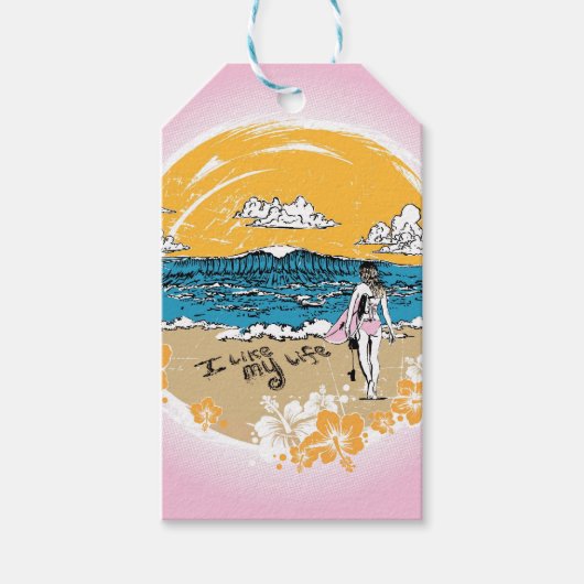 "Ik hou van MIJN leven" meisje surf label Cadeaulabel (Voorkant)