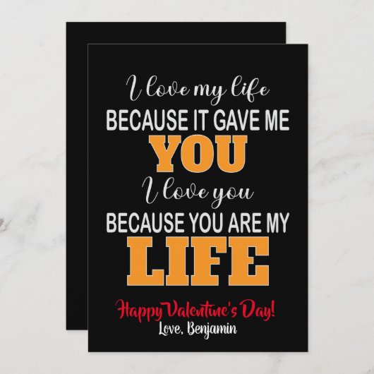 Ik hou van mijn leven omdat het me jou Valentijn g Feestdagenkaart (Voorkant / Achterkant)