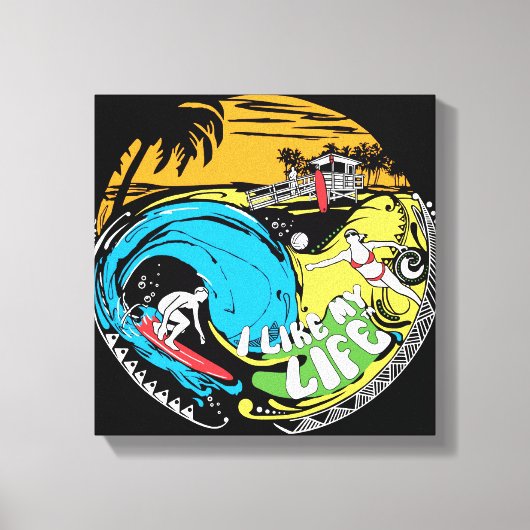 "Ik hou van mijn leven" op het stranddoek Canvas Afdruk (Voorkant)