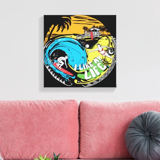 "Ik hou van mijn leven" op het stranddoek Canvas Afdruk (Insitu (Woonkamer))