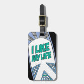 "Ik hou van mijn leven" surf bagagelabel (Voorkant verticaal)